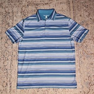 Hickey Freeman Men's Multi Striped Blue Golf Polo Shirt